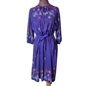 Vintage Lorac Original Sz L Semi Sheer Purple Floral Dress